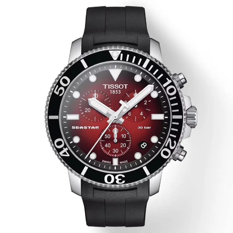 Women's Heritage Watches with Heart Rate Monitoring-Tissot T-Sport Red & Black Dial Men 45.5mm