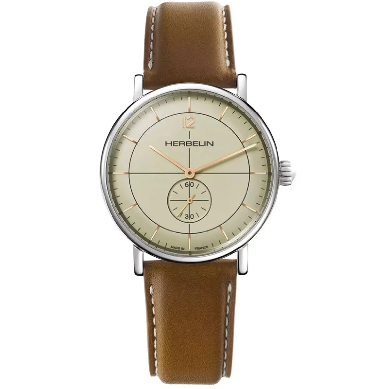 Men's Engraved Style Dress Watches for Special Occasions-Herbelin Inspiration  Men's Gold Watch 18247AP17TRGD