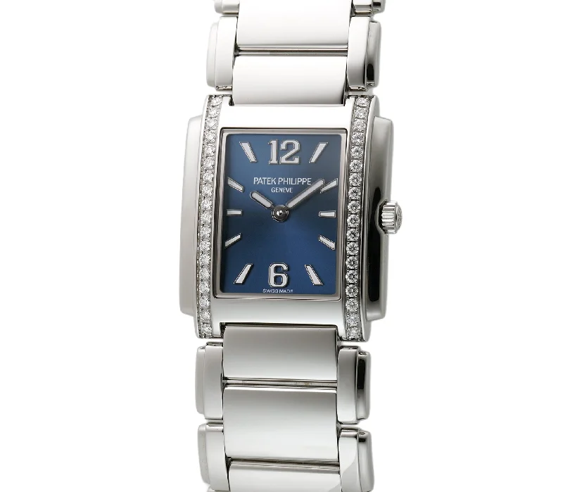 Men's Patek Philippe Watches for Navigation Instruments-25mm Steel Diamond Bezel On Blue Arabic Dial Quartz