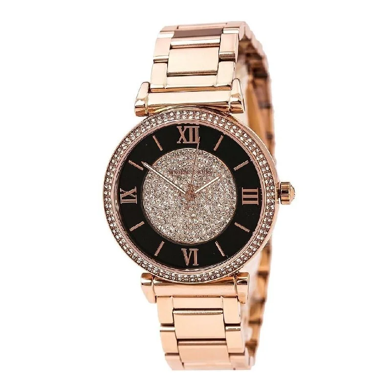 Women's Chronograph Watches for Weather Monitoring-Michael Kors Women's MK3339 Caitlin Crystal Rose-Tone Stainless Steel Watch