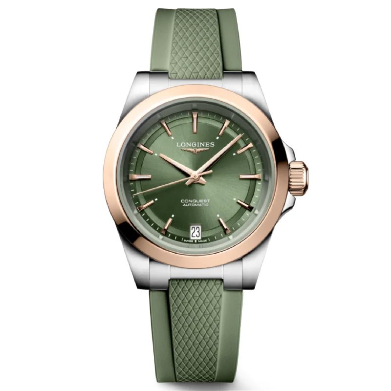 Women's Pilot Watches for Military Personnel-Longines Conquest Sunray Green Dial Men 34mm
