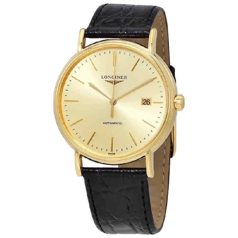 Men's Chronograph Watches with Laser Engraving-Longines Men's L49212322 Presence Black Leather Watch