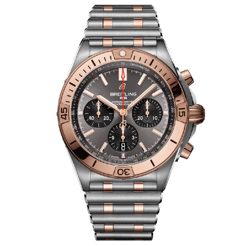 Women's Chronograph Watches with Minimalist Style-Breitling Chronomat B01 42mm Anthracite Dial Steel & 18ct Rose Gold Automatic Gents Watch UB0134101B1U1