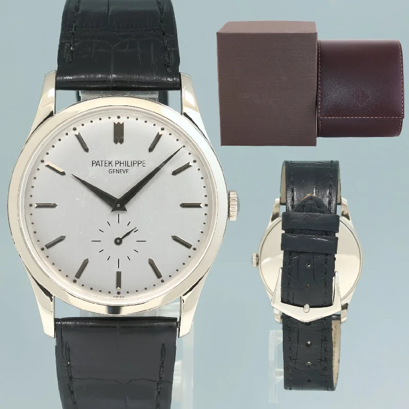 Women's Patek Philippe Quartz Movement Style Watches-MINT Patek Philippe 5196G 37mm White Gold Calatrava Black Leather Watch Box