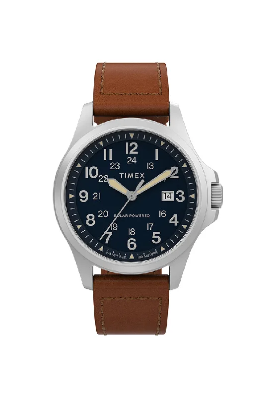Men's Military Watches for Hip-Hop Shows-North Field Post 41 3-Hand Solar Powered 41mm Leather Band