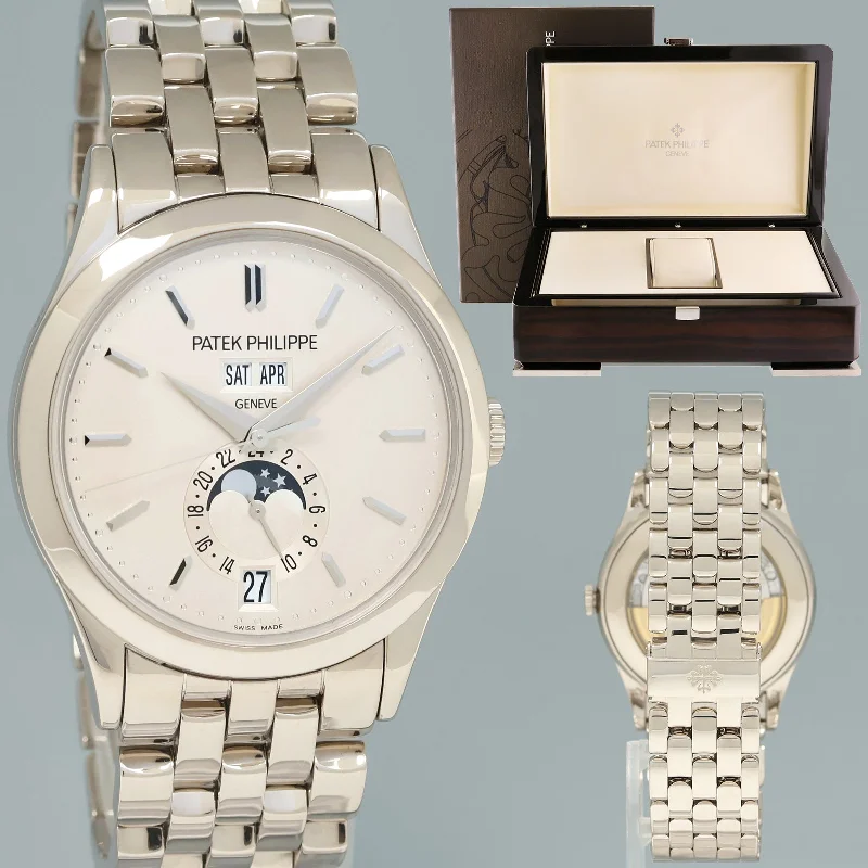 Women's Patek Philippe Rectangular Case Style Watches-MINT Patek Philippe 5396G White Gold Annual Calendar 39mm Moon Phase Watch Box