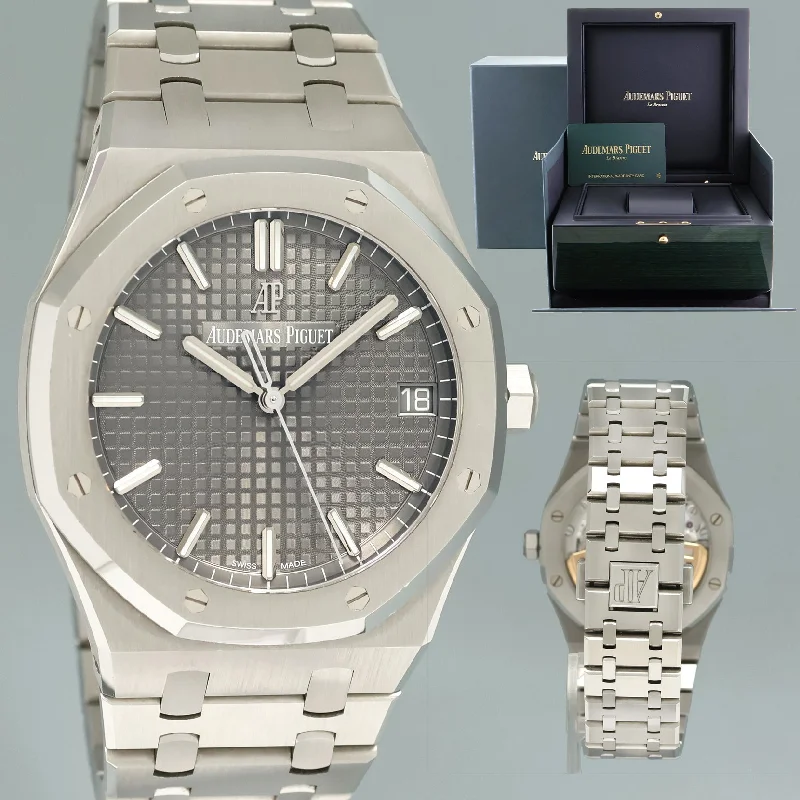Women's Audemars Piguet Summer Style Watches-2024 MINT Papers Audemars Piguet Royal Oak 41mm Steel 15500ST Grey Watch Box