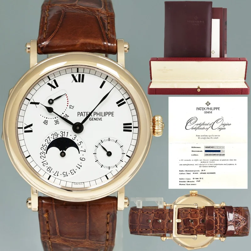 Women's Patek Philippe Customized Design Watches-PAPERS MINT Patek Philippe 5054R Rose Gold 36mm Moon Phase Leather Watch Box