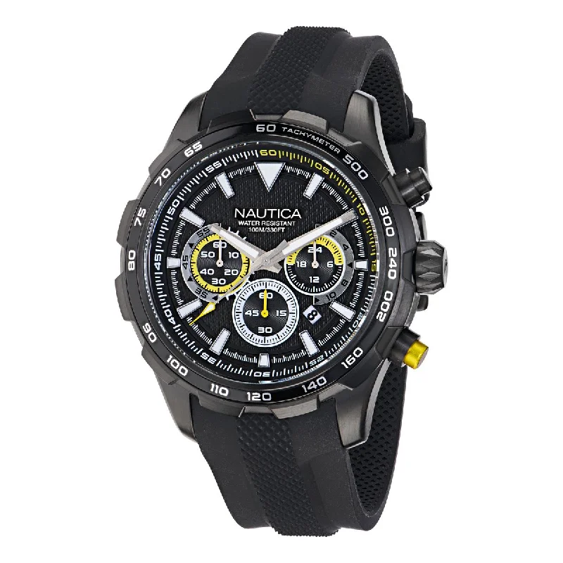 Women's Chronograph Watches with Thermometer Function-Nautica NST Black Dial Round Case Quartz Analog Men Watch