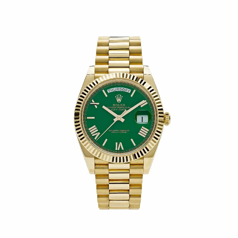 men's Rolex watches with California dial -​Rolex Day-Date 228238 Yellow Gold Green Roman Numerals Dial (2022)