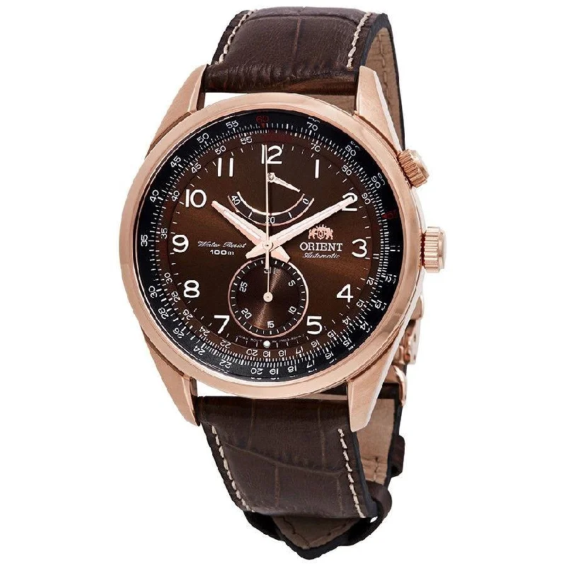 Men's Automatic Chronograph Watches-Orient Men's FFM03003T0 Power Reserve Automatic Brown Leather Watch