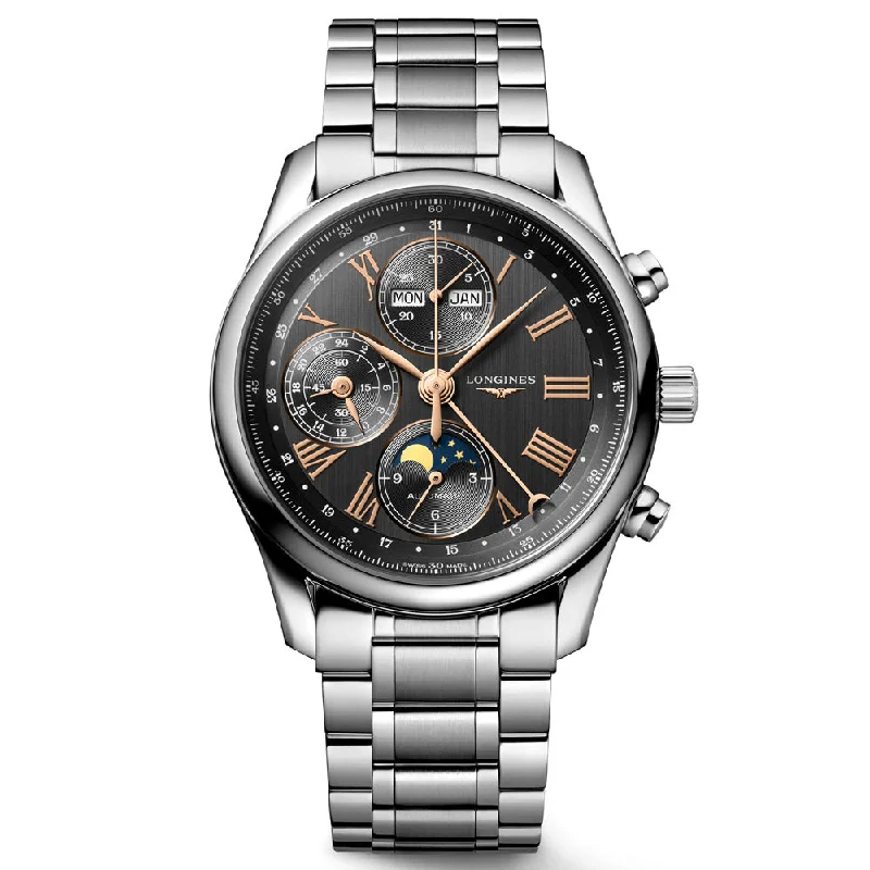 Women's Chronograph Watches for Understated Elegance-Longines Master Collection 40mm Anthracite Dial Moonphase Automatic Chronograph Gents Watch L2.673.4.61.6