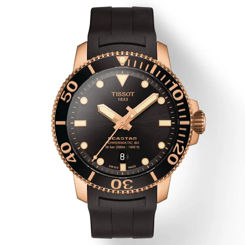 Women's Heritage Watches for High-End Collectors-Tissot T-Sport Black Dial Men 43mm Seastar 1000 powermatic 80 Silicium