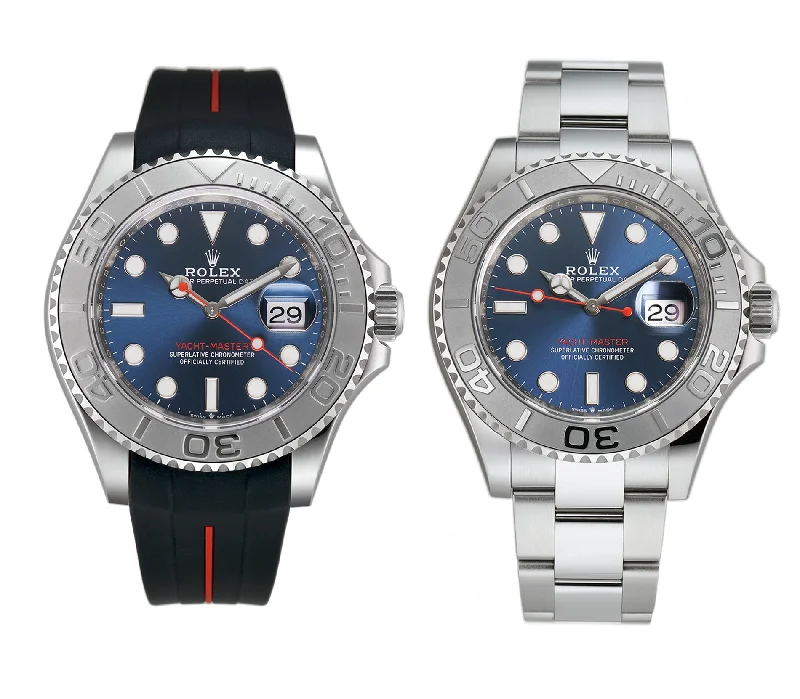 men's Rolex watches with stainless steel bands -​40 Stainless Steel Platinum Bezel Blue Dial With Black RubberB