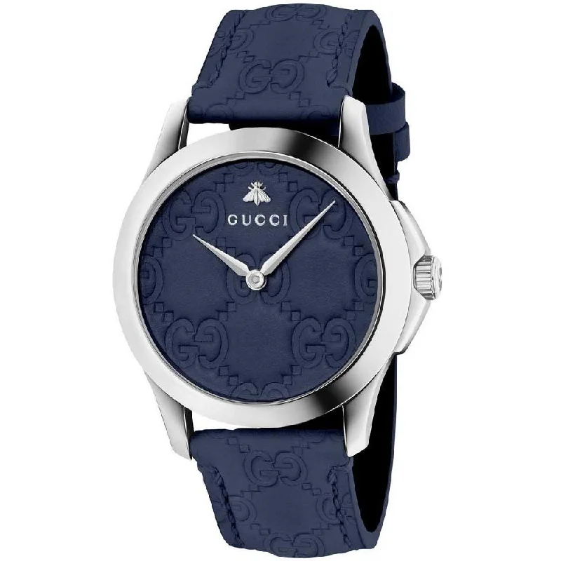 Men's Chronograph Watches for Weather Monitoring-Gucci Men's YA1264032 G-Timeless Guccissima Embossed Blue Leather Watch