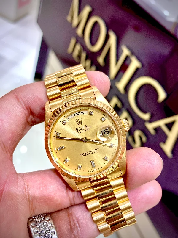 men's Rolex watches with sapphire bezel -​Rolex President Day Date 18238 18k Yellow Gold Gold Diamond Dial