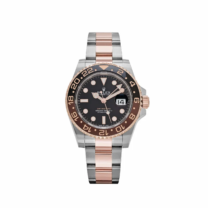 men's Rolex watches with chronograph functions -​Rolex GMT-Master II 126711CHNR 'Root Beer' Rose Gold Stainless Black Dial (2020)