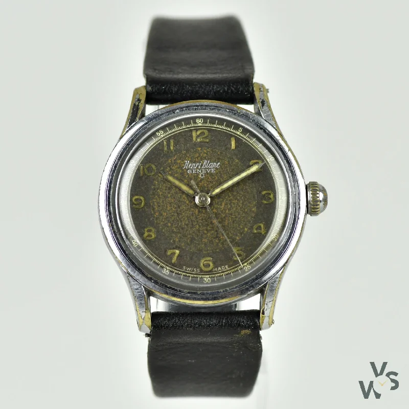 Men's Military Watches with Threat Detection-c.1940s - Henri Blanc - A Vintage Wristwatch with Two Tone Chocolate Dial - Original Radium Lume