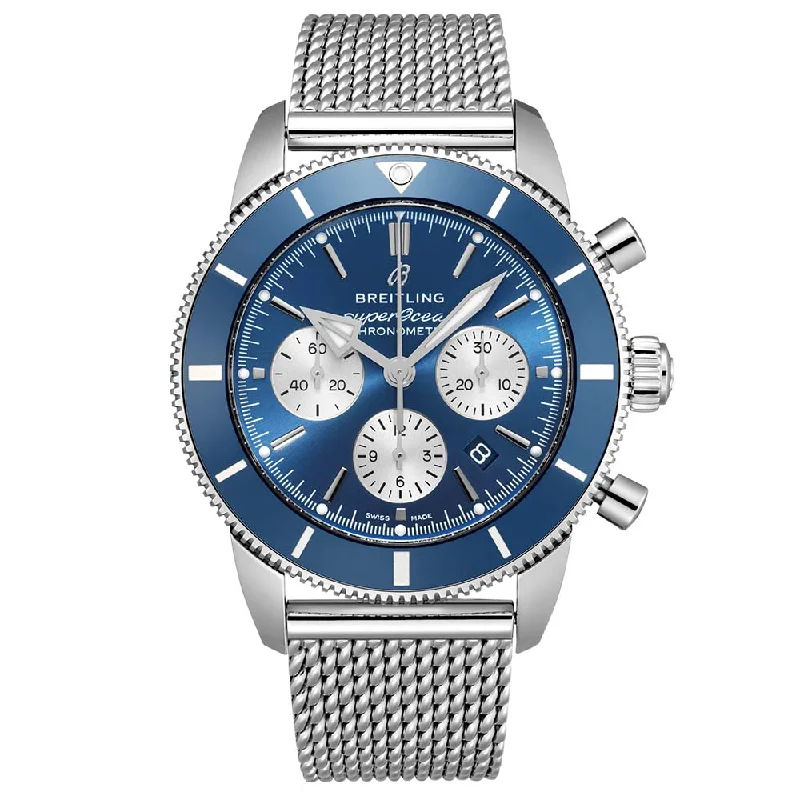 Women's Chronograph Watches with Smart Features-Breitling Superocean Heritage B01 Chronograph 44mm Blue Dial Automatic Gents Watch AB0162161C1A1