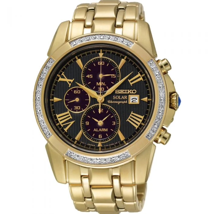 Men's Seiko Solar Powered Watches-Seiko SSC314P-9 Le Grand Sport Solar Diamond Set Watch