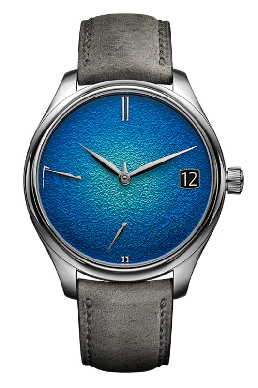 Men's Kinetic Dress Watches with Automatic Charging-H. Moser & Cie Endeavour Perpetual Calendar Tantalum Blue Enamel 1800-2000