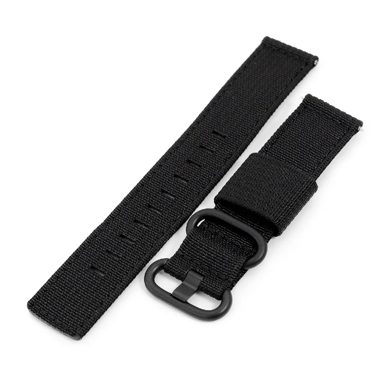 Men's Military Watches with Altimeter-Q.R. 20mm 2-pcs Ribbed Nylon Watch Band, Black