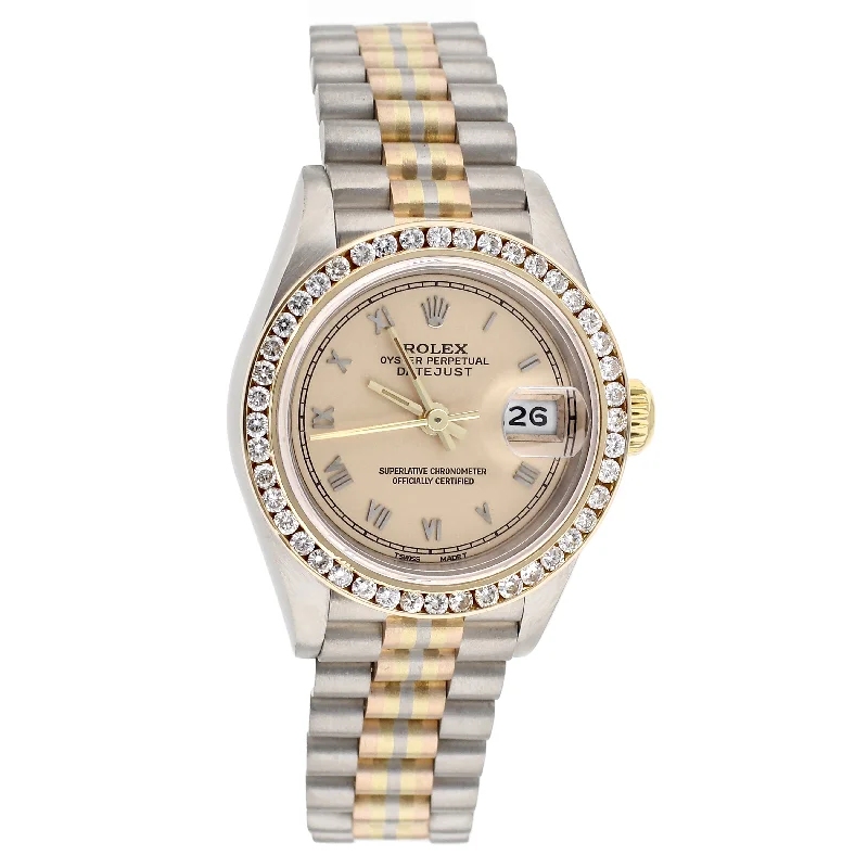 men's Rolex watches with smooth bezel -​Rolex Datejust Tridor President Bracelet White Gold Diamond Bezel 26mm 69179