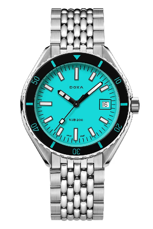 Men's Vintage Style Dress Watches for Weddings-Doxa Sub 200 Aquamarine 799.10.241.10