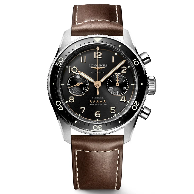 Women's Chronograph Watches with Advanced Materials-Longines Spirit Flyback 42mm Black Dial Automatic Chronograph Gents Watch L3.821.4.53.2