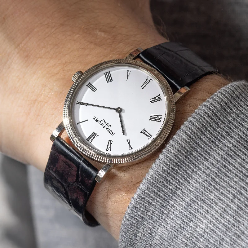 Men's Patek Philippe Watches with Hygrometer Feature-Patek Philippe Calatrava White Dial "Clous de Paris" in 18k White Gold Ref. 5120G