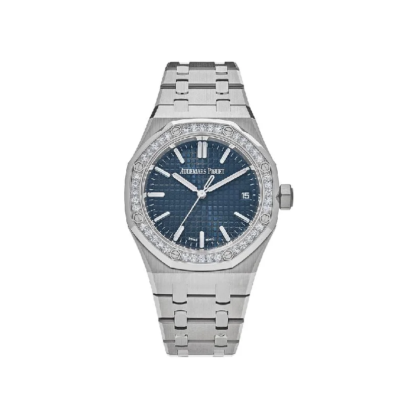 Men's Audemars Piguet Spring Design Watches-Audemars Piguet Royal Oak 15551ST.ZZ.1356ST.05 Selfwinding Stainless Steel Blue Dial Diamond Bezel