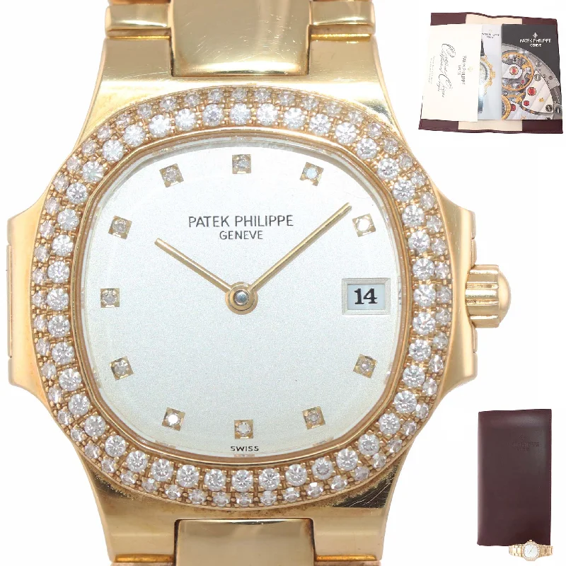Patek Philippe Personalized Style Watches for Women-Ladies Patek Philippe Nautilus 4700 / 54J 18k Gold Diamond Quartz Watch Papers