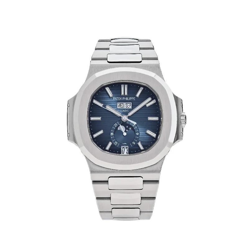 Men's Patek Philippe Watches for Fitness Tracking-Patek Philippe Nautilus 5726/1A-014 Annual Calendar Stainless Steel Blue Dial (2024)