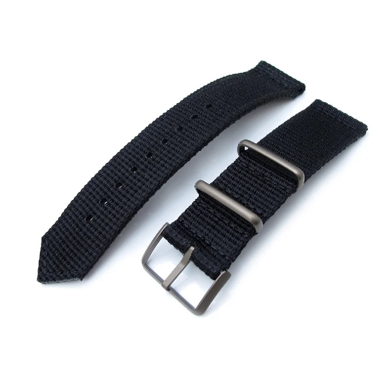 Men's Military Watches with Interpretation Services-20mm Two Piece WW2 Black 3D Nylon, IP Bronze Buckle