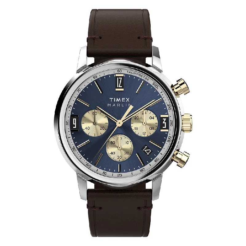 Men's Chronograph Watches for UV Protection-Marlin Quartz Chronograph 40mm Leather Band