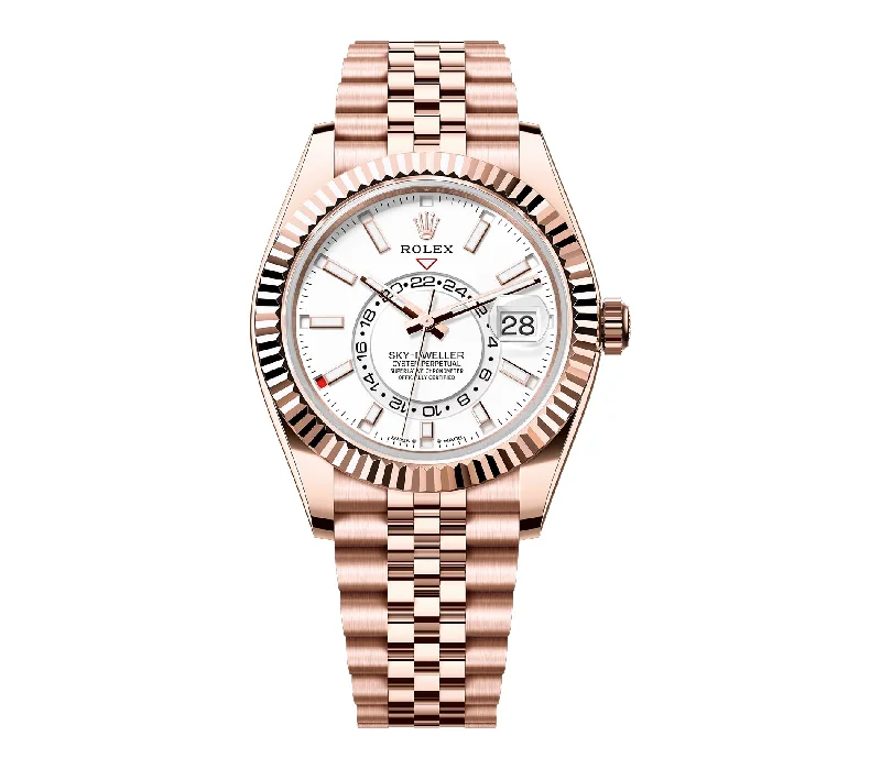 men's Rolex watches with baton markers -​42mm White Dial 18k Rose Gold Jubilee