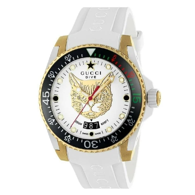 Men's Chronograph Watches for Retro Charm-Gucci Men's YA136322 Dive White Rubber Watch