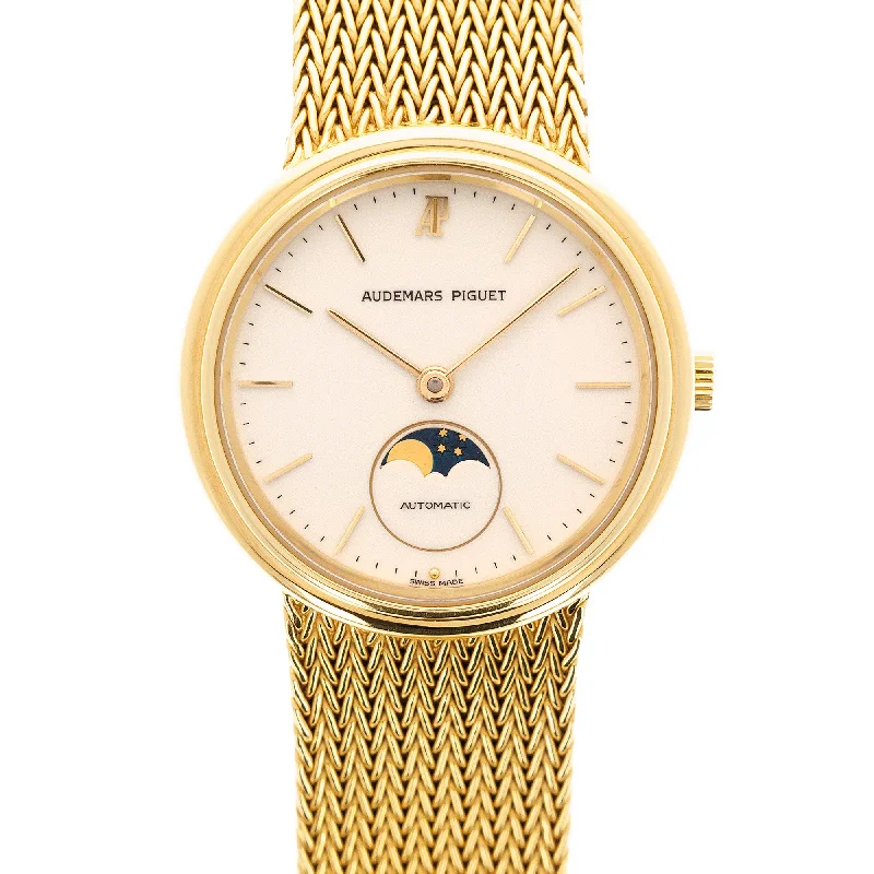 Men's Audemars Piguet Rectangular Case Watches-Audemars Piguet Yellow Gold Moonphase Watch on Bracelet