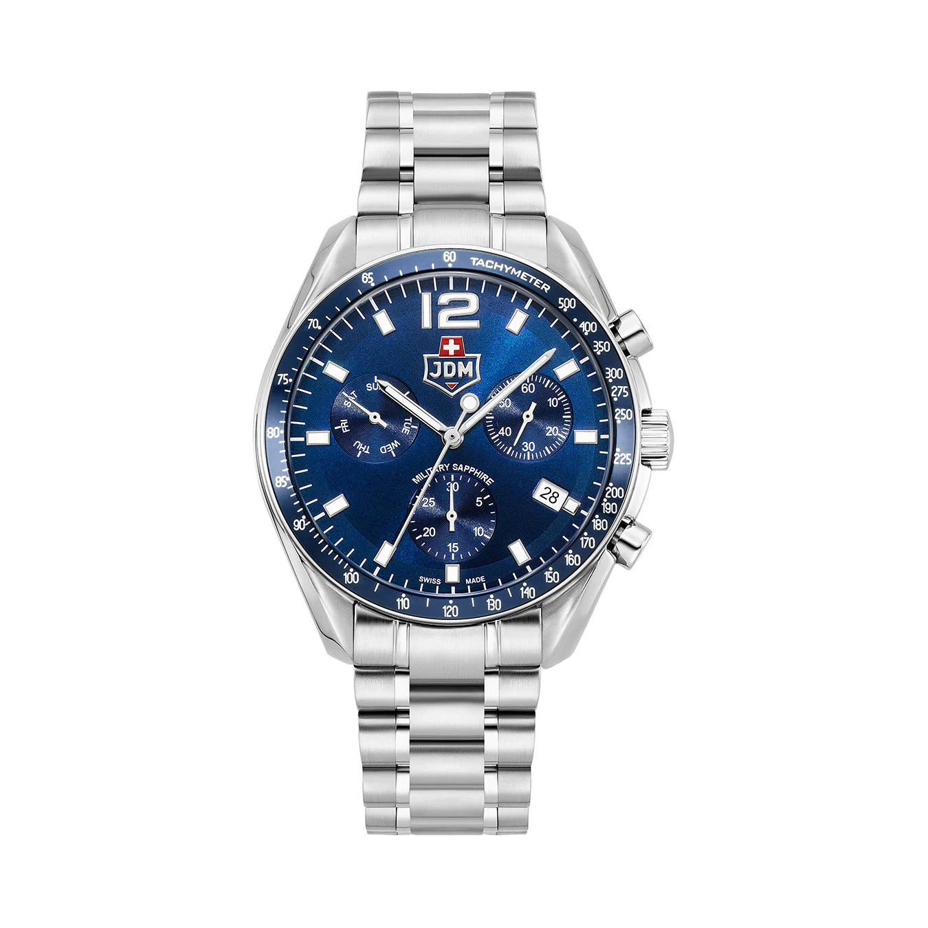 Men's Military Watches with Vulnerability Analysis-JDM Military Swiss Precision Men's Blue Dial Watch JDM-WG021-02 – Swiss Made, 42mm, Stainless Steel, Sapphire Crystal, Quartz, 10 ATM