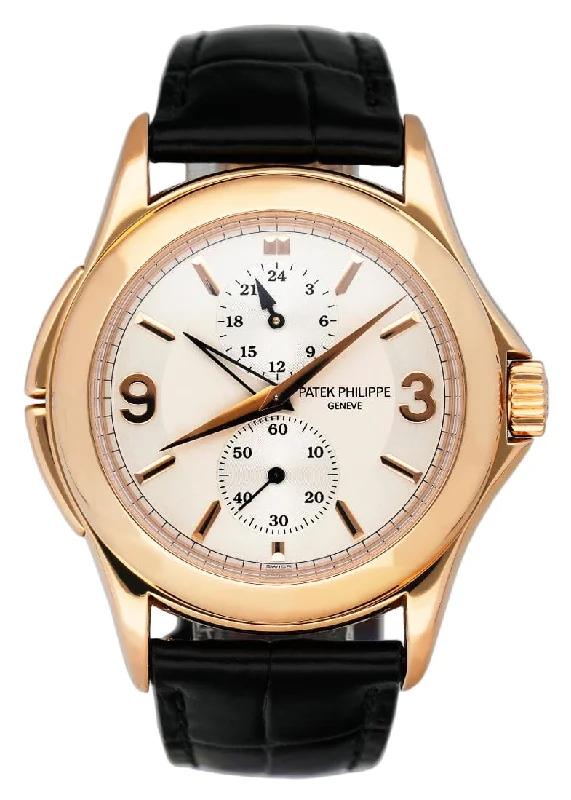 Men's Patek Philippe Watches for UV Protection-Patek Philippe Calatrava Travel Time 5134R 18K Rose Gold Mens Watch