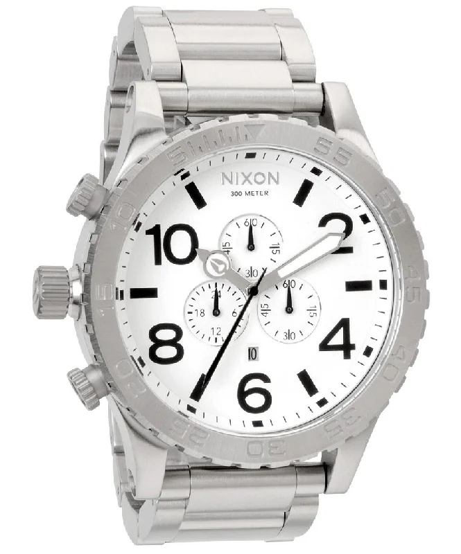 Men's Chronograph Watches with Barometer Feature-Nixon 51-30 Chronograph White Dial Stainless Steel Men's Watch A083-100