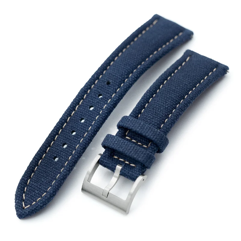 Men's Military Watches with Memorial Day Edition-Aviator Style Navy Blue Canvas Quick Release Watch Band, 20mm or 22mm