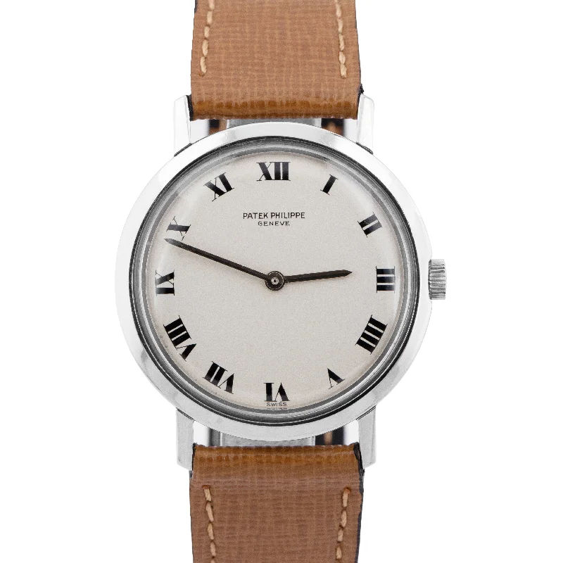 Patek Philippe Wedding Design Watches for Brides-VINTAGE 1966 PAPERS Patek Philippe Calatrava Stainless White 33mm Watch 3509
