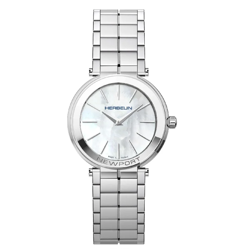 Men's Night Out Style Dress Watches for Date Nights-Herbelin Newport Slim Ladies White Watch 16922/B19