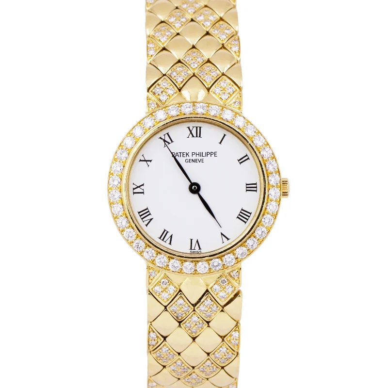 Patek Philippe Birthday Design Watches for Women-Patek Philippe Calatrava White DIAMOND 18K Yellow Gold 25mm Quartz Watch 4820