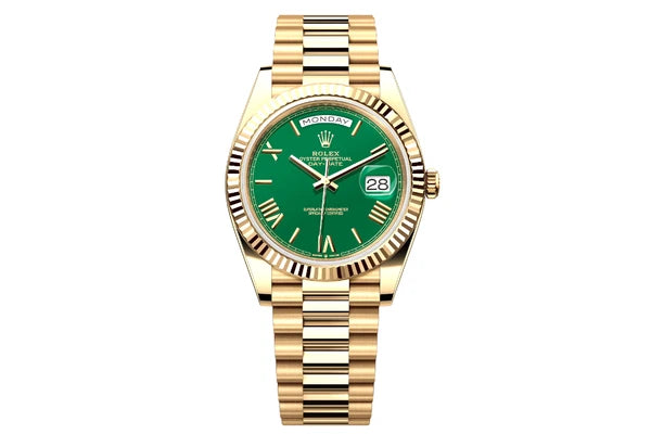 men's Rolex watches with ruby bezel -​Rolex Yellow Gold President Day Date 40 228238 Green Dial New