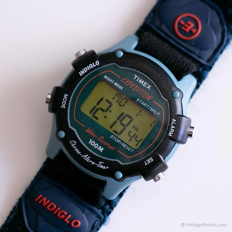 Women's Pilot Watches with Automatic Movement-Vintage Blue Timex Expedition Digital Watch | Alarm Chronograph Watch