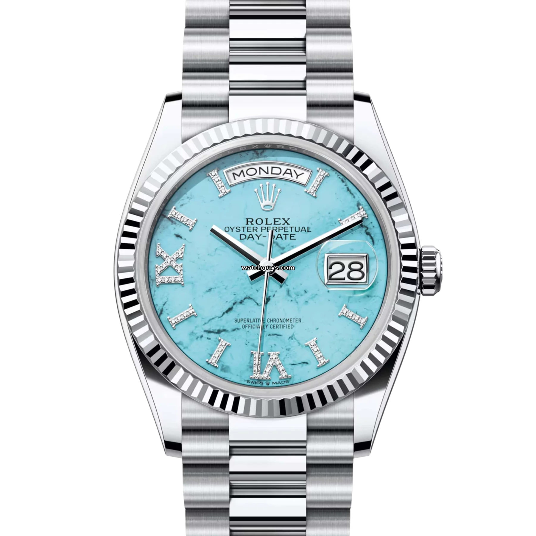 Women's Rolex German Made Style Watches-Rolex Day-Date 128236 Platinum Turquoise