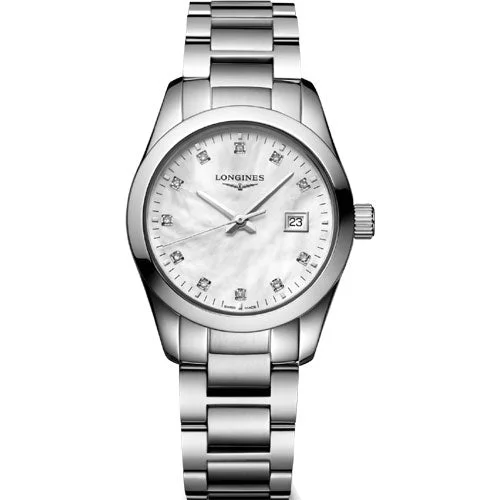Women's Pilot Watches for Everyday Wear-Longines Conquest Classic White Mother-Of-Pearl dial Women 29.5mm
