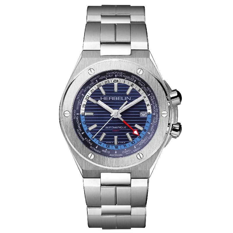 Men's Digital Style Dress Watches with Modern Looks-Herbelin Cap Camarat GMT Auto Men's Blue Watch 1445/B25